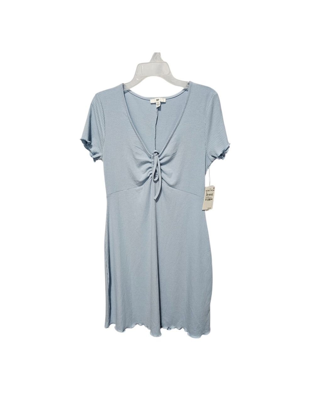 BP Nordstrom Blue Mini Dress Juniors Size M Ribbed Tie Front Lettuce Edge